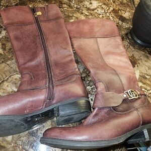 Women's Maroon Leather Heeled Boots
